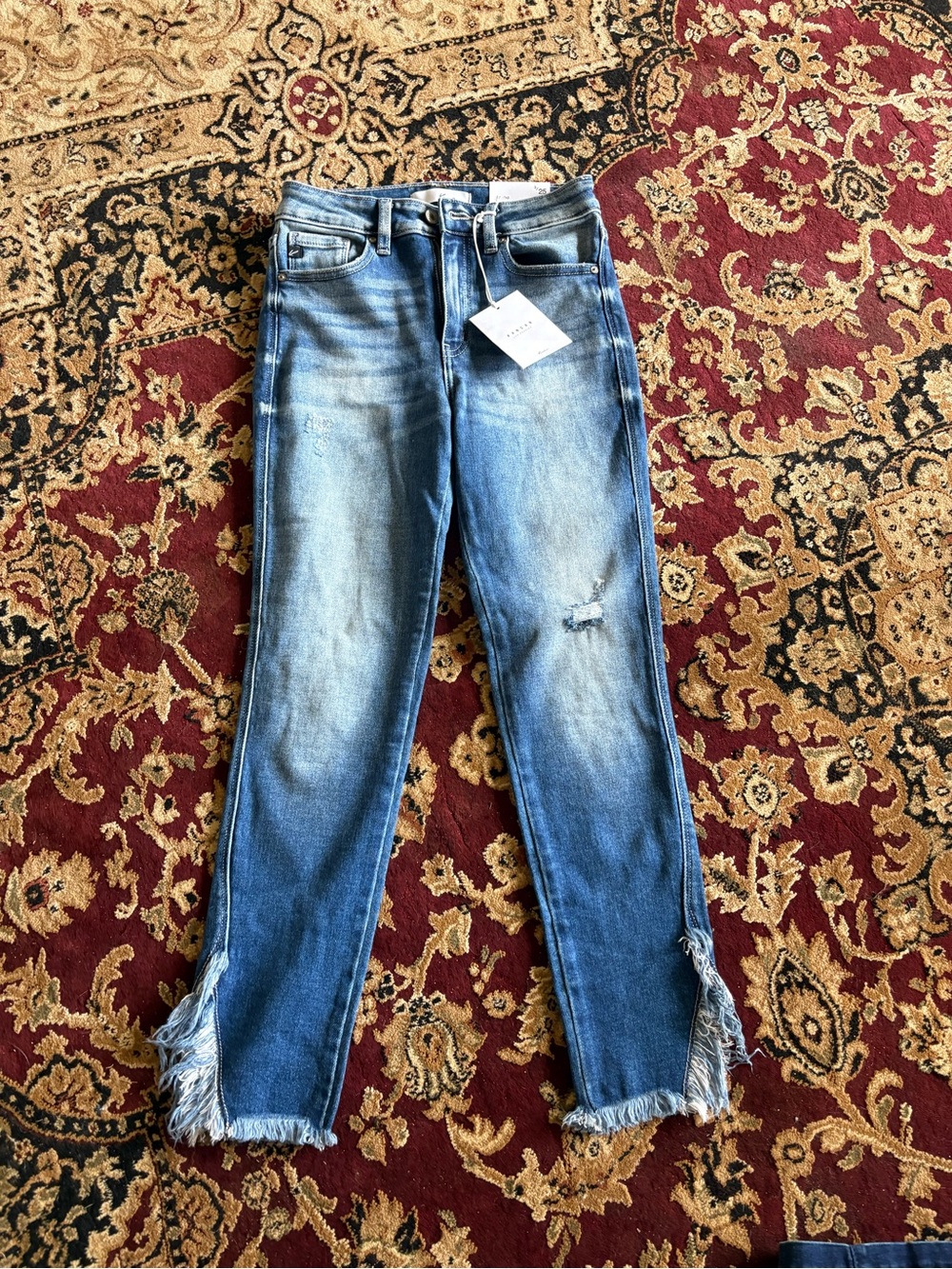 KanCan Light Blue Distressed Ankle Jeans with Fringe Hem
